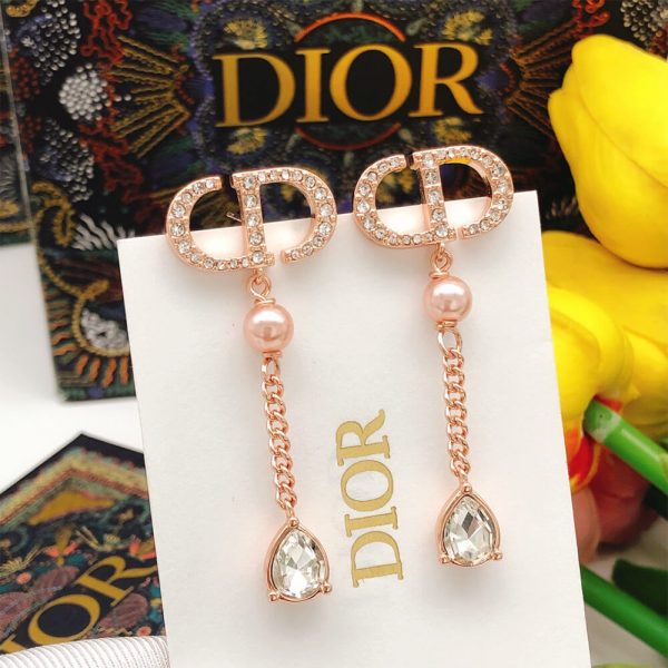 Dior Pearl Crystal CD Drop Earrings