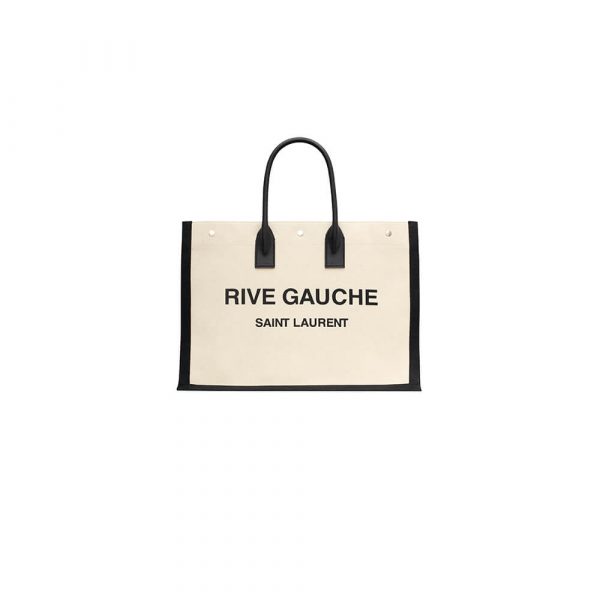 RIVE GAUCHE LARGE TOTE BAG IN PRINTED CANVAS AND LEATHER