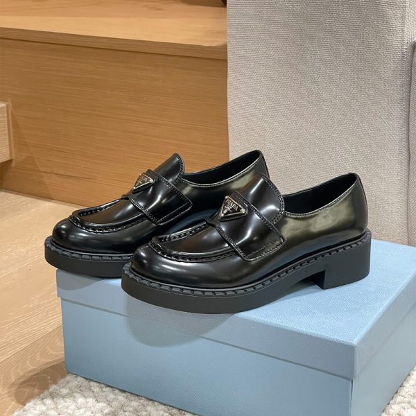 Prada chocolate brushed leather loafers