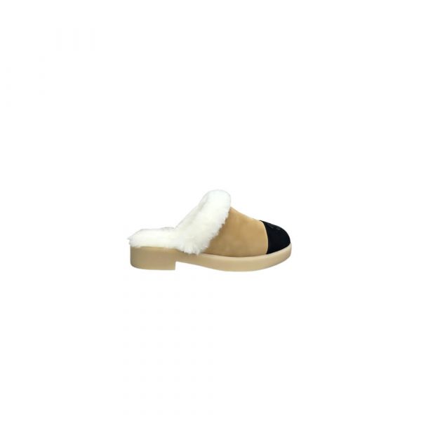 CHANEL Suede Shearling Mules