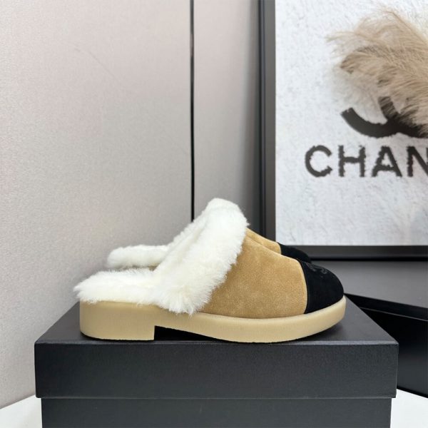CHANEL Suede Shearling Mules