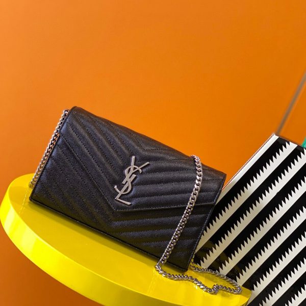 YSL classic cassandre chain wallet in grain de poudre leather(high-end grade)