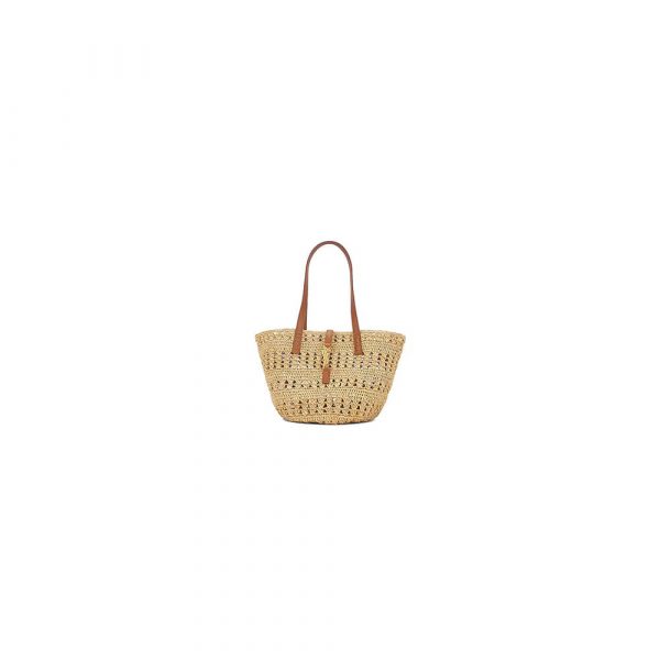 YSL Small Panier Raffia Bag In Brown