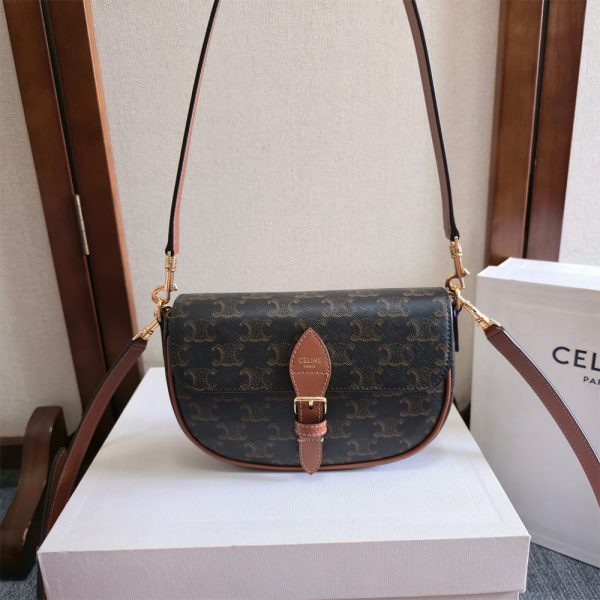 Celine FOLCO SHOULDER BAG IN Triomphe Canvas and Calfskin