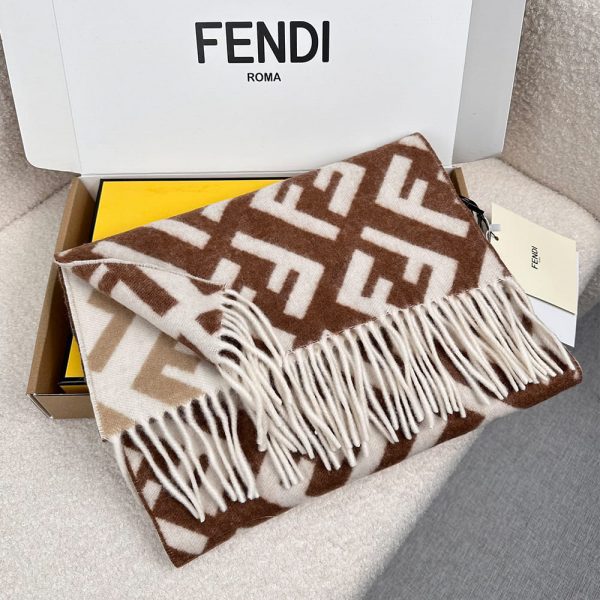 Fendi FF Dove Gray Wool and Cashmere Scarf