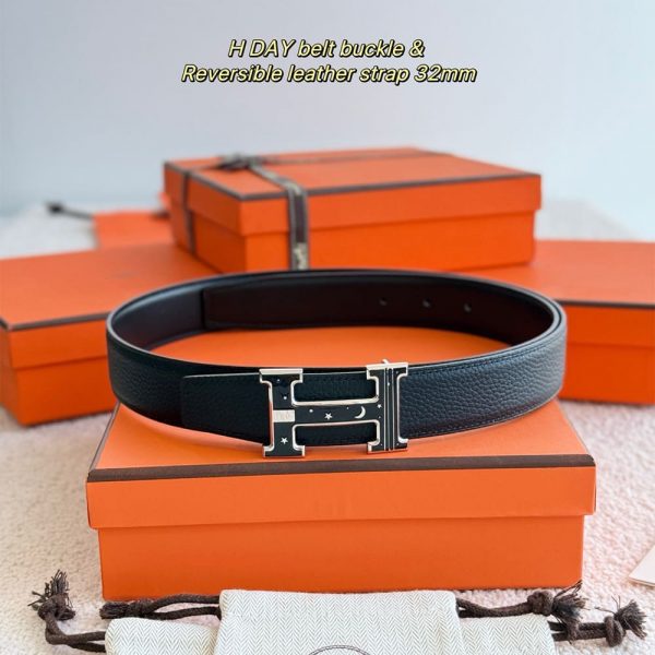HERMES Fibbia da cintura reversibile H Day & Night & Pellereversibile per cintura 32 mm