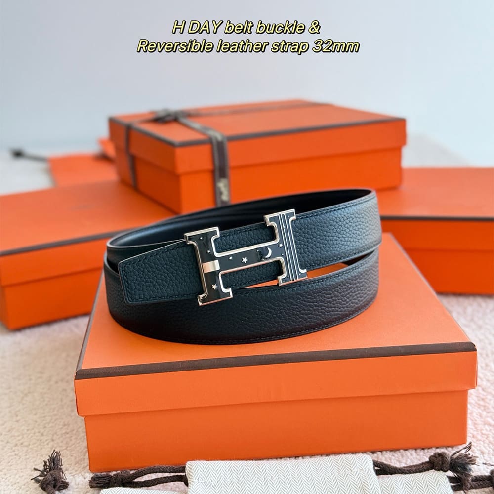 HEA-239534_02_3-260 HERMES Fibbia da cintura reversibile H Day & Night & Pellereversibile per cintura 32 mm
