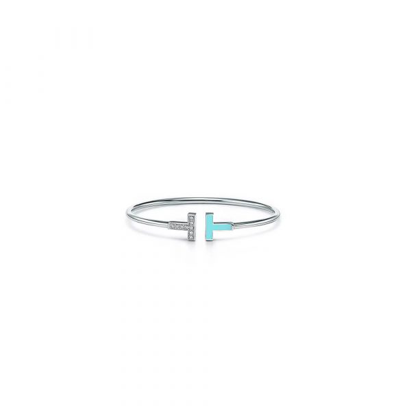 Tiffany T Diamond and Turquoise Wire Bracelet