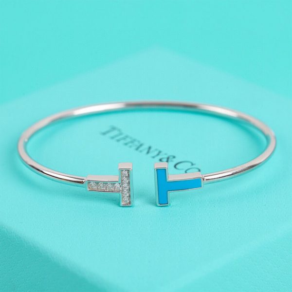 Tiffany T Diamond and Turquoise Wire Bracelet