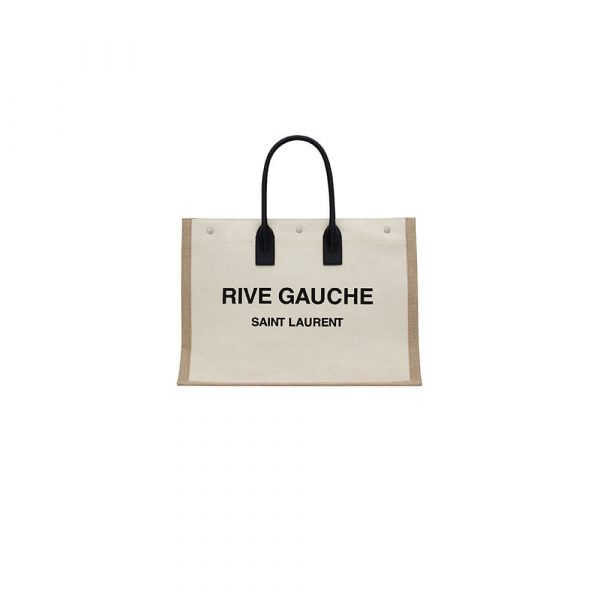 RIVE GAUCHE TOTE BAG IN LINEN AND LEATHER