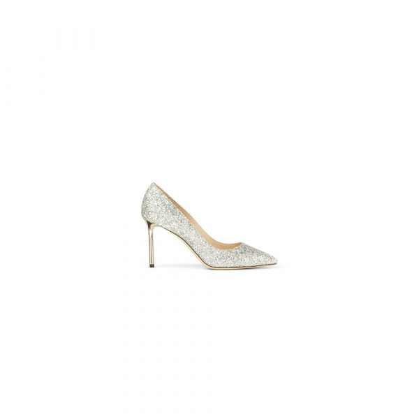 JIMMY CHOO Champagne Coarse Glitter Fabric Pointy Toe Pumps
