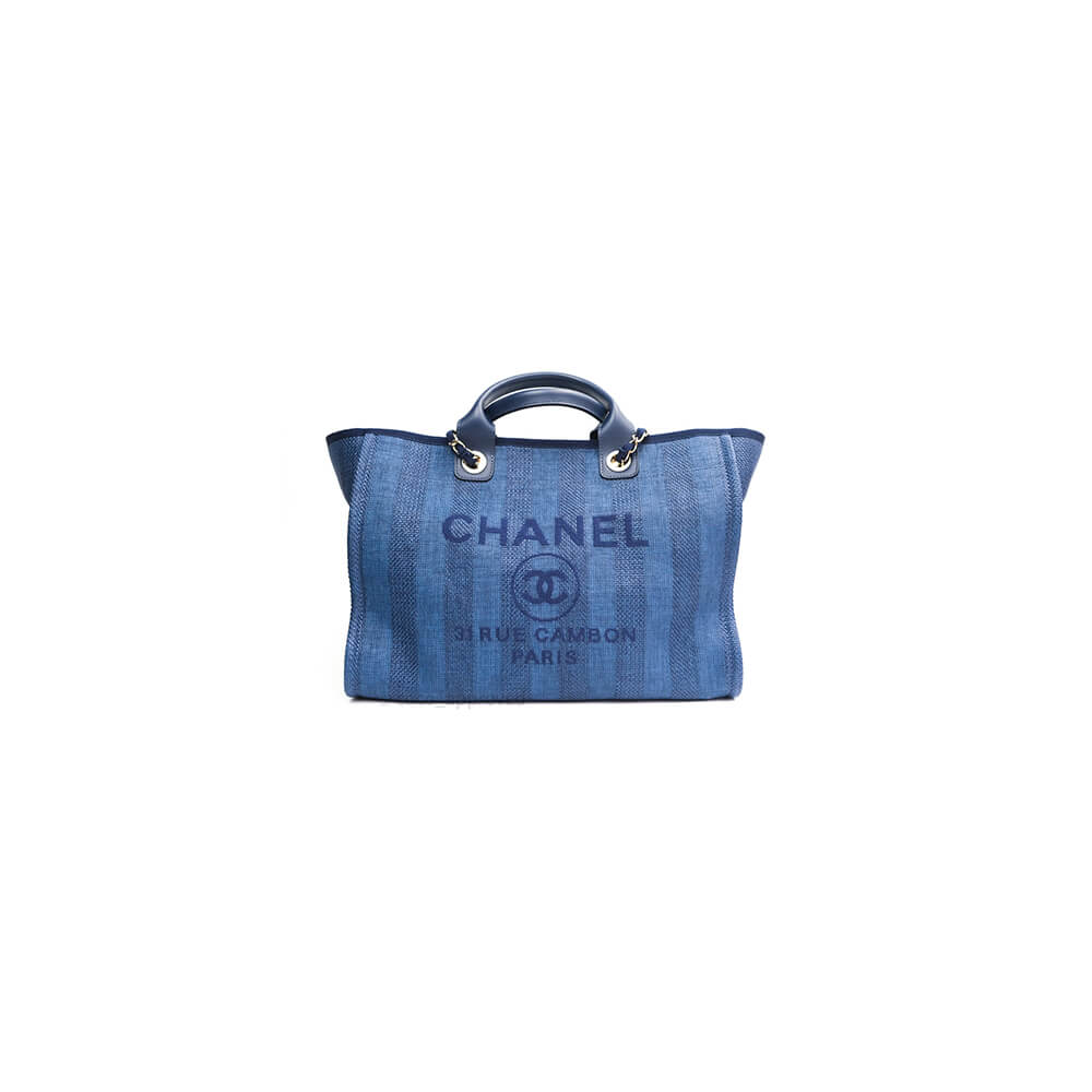 CHANEL Woven Straw Raffia Striped Medium Deauville Tote CHANEL Woven Straw Raffia Striped Medium Deauville Tote