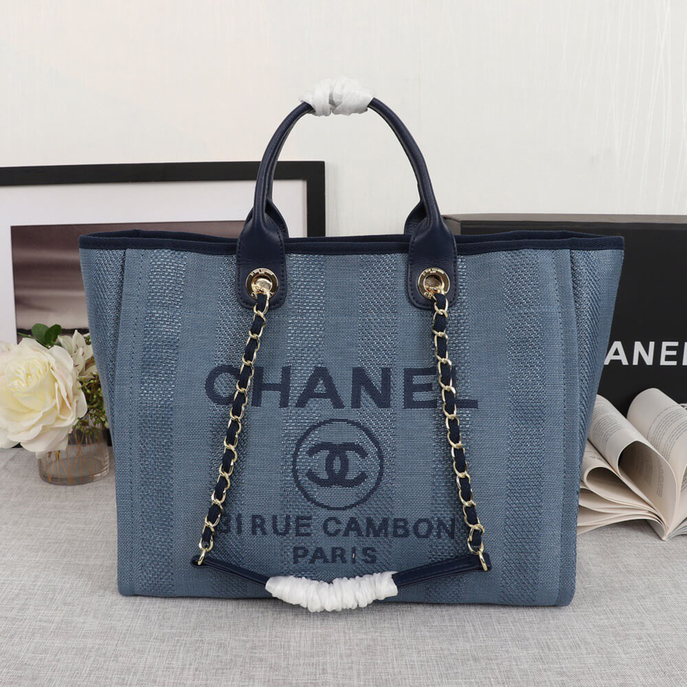CHANEL Woven Straw Raffia Striped Medium Deauville Tote CHANEL Woven Straw Raffia Striped Medium Deauville Tote