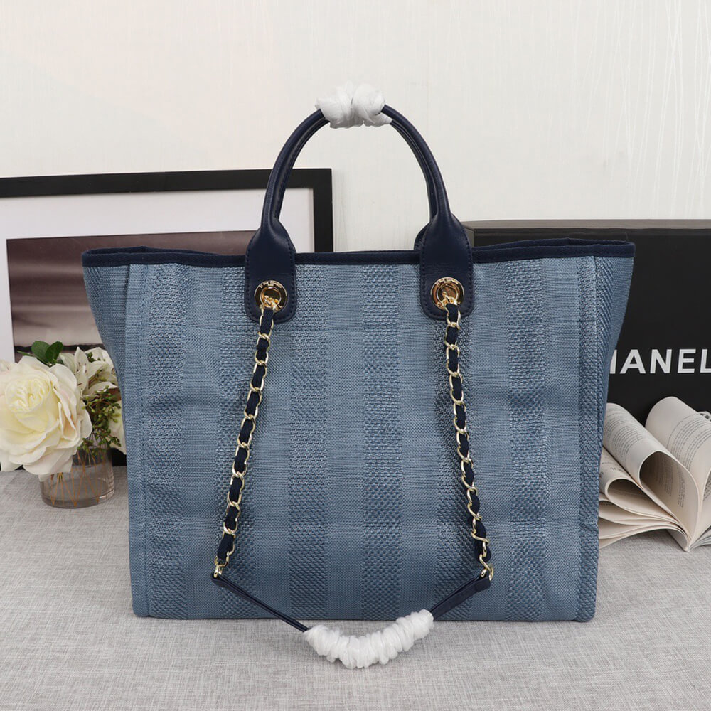 CHANEL Woven Straw Raffia Striped Medium Deauville Tote CHANEL Woven Straw Raffia Striped Medium Deauville Tote