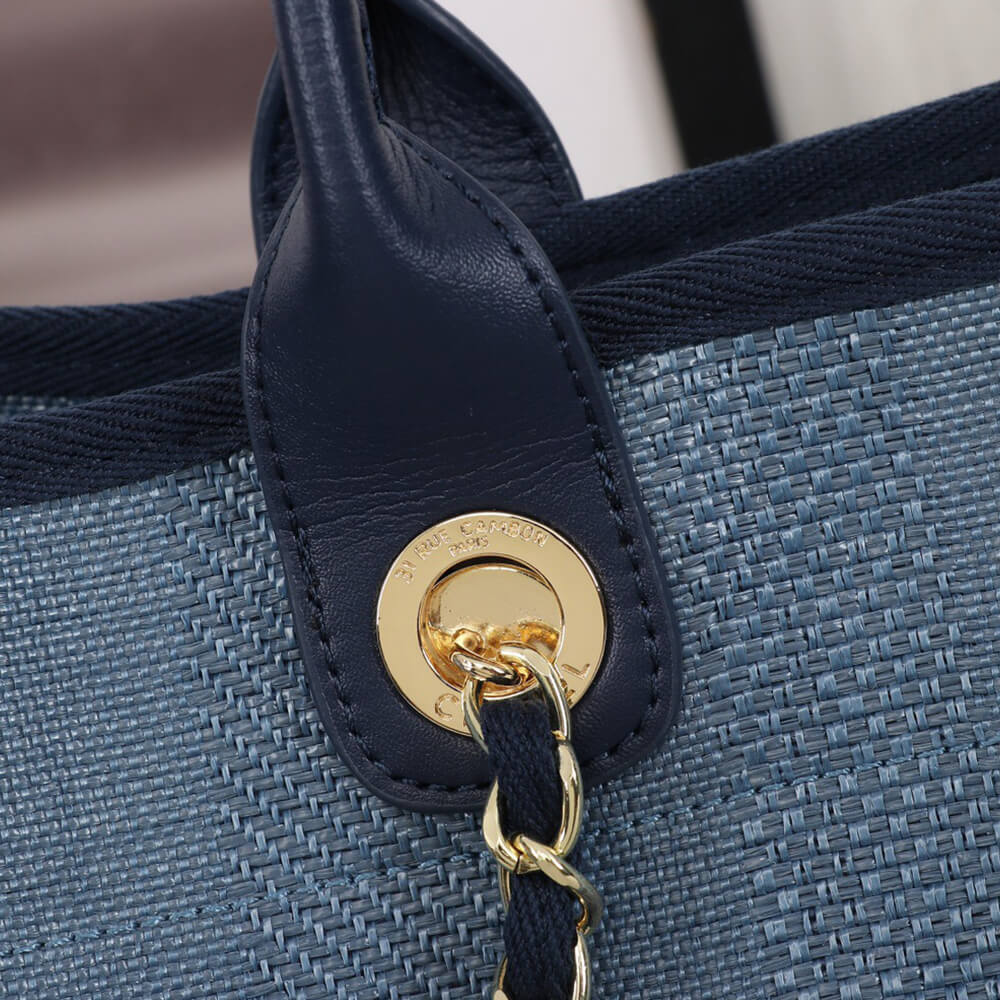 CHANEL Woven Straw Raffia Striped Medium Deauville Tote CHANEL Woven Straw Raffia Striped Medium Deauville Tote