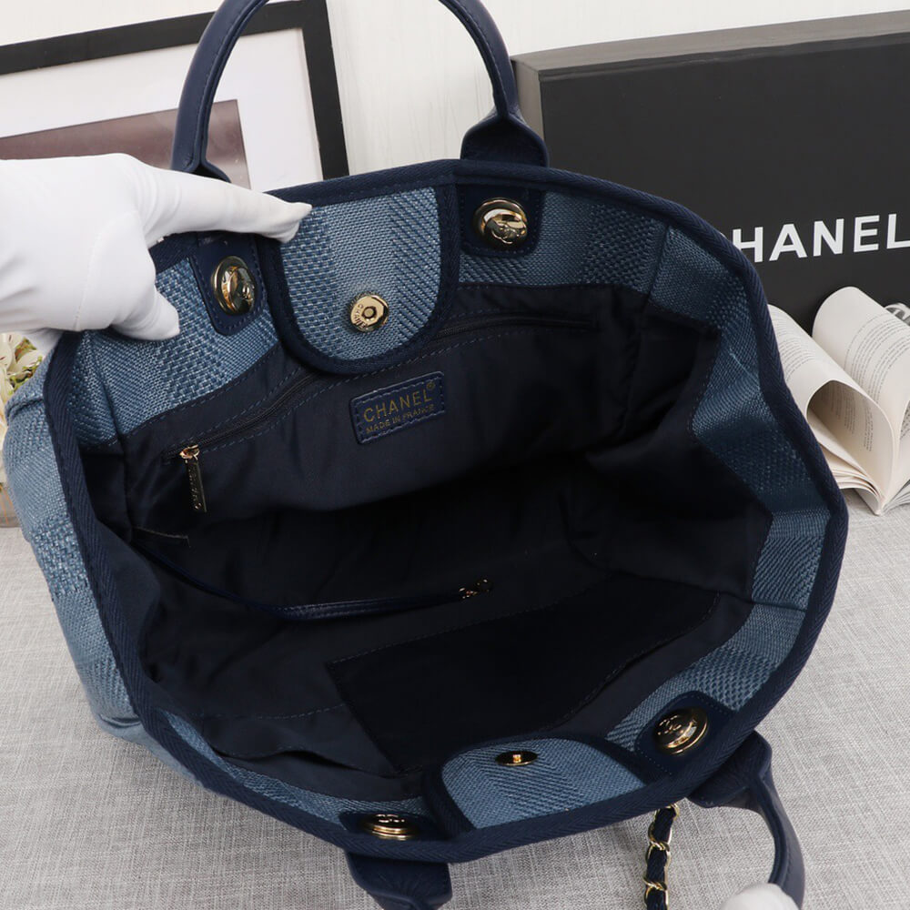 CHANEL Woven Straw Raffia Striped Medium Deauville Tote CHANEL Woven Straw Raffia Striped Medium Deauville Tote