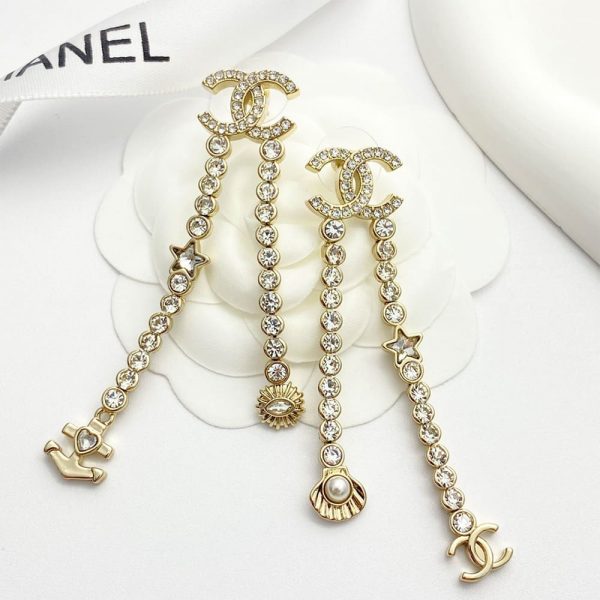 Chanel Rhinestone Pearl Shell Drop Earrings