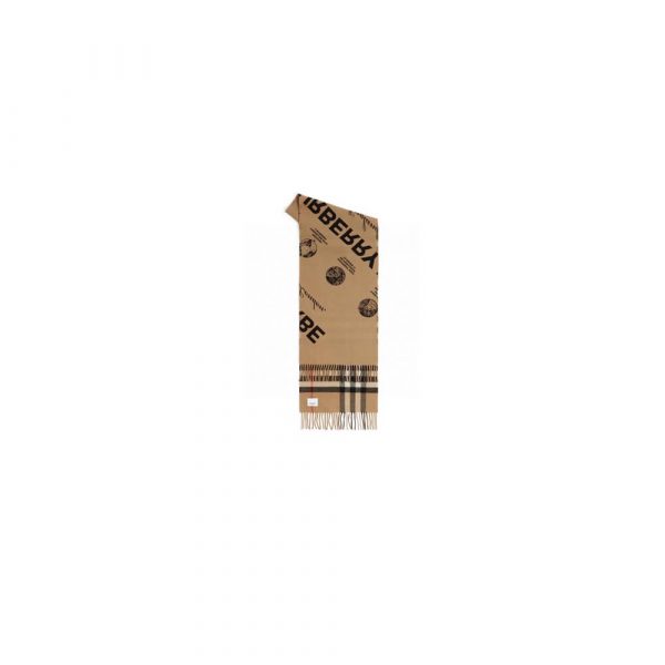 BURBERRY Reversible Label Print And Check Cashmere Scarf