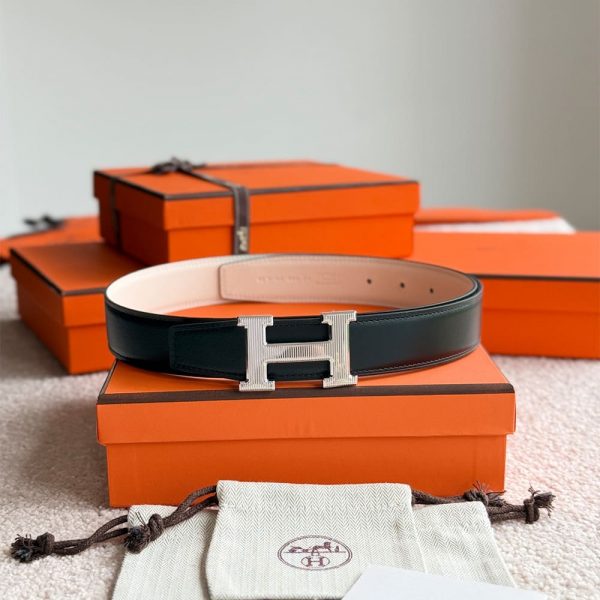 HERMES Fibbia da cintura H Stri??e & Pelle reversibile per cintura 32mm