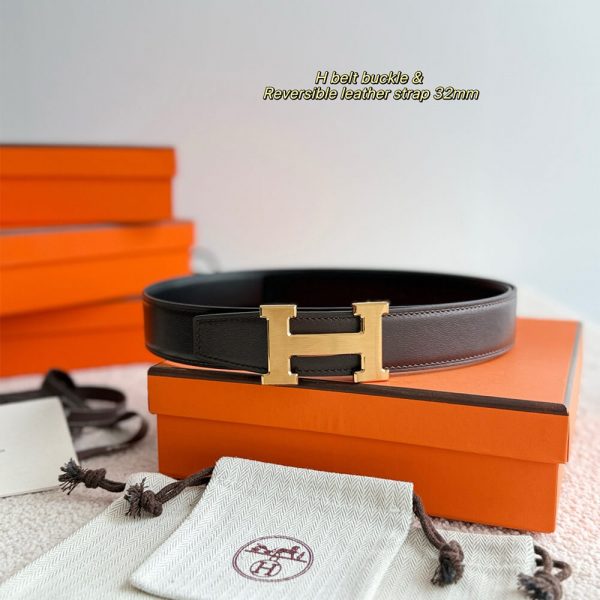 HERMES H belt buckle & Reversible leather strap 32 mm