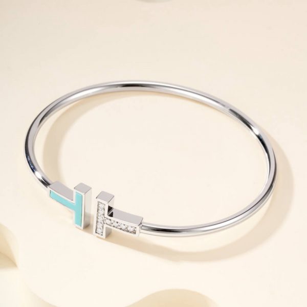 Tiffany T Diamond and Turquoise Wire Bracelet(HIGH-END GRADE)
