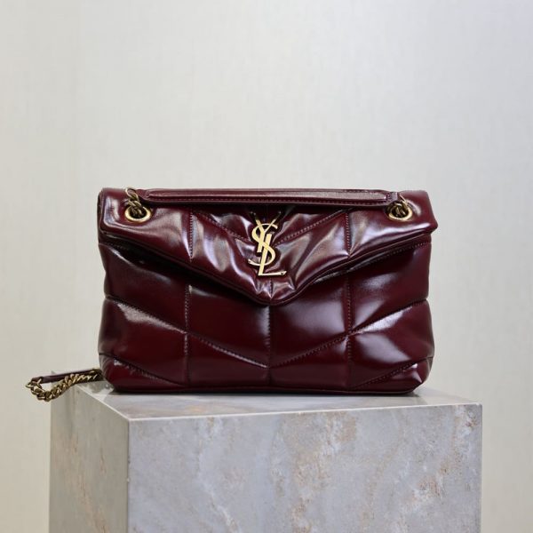 YSL PUFFER small in shinny leather bag(HIGH-END GRADE)
