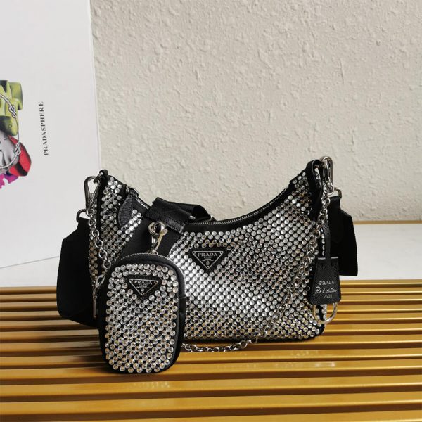Prada Re-Edition 2005 satin bag with crystals