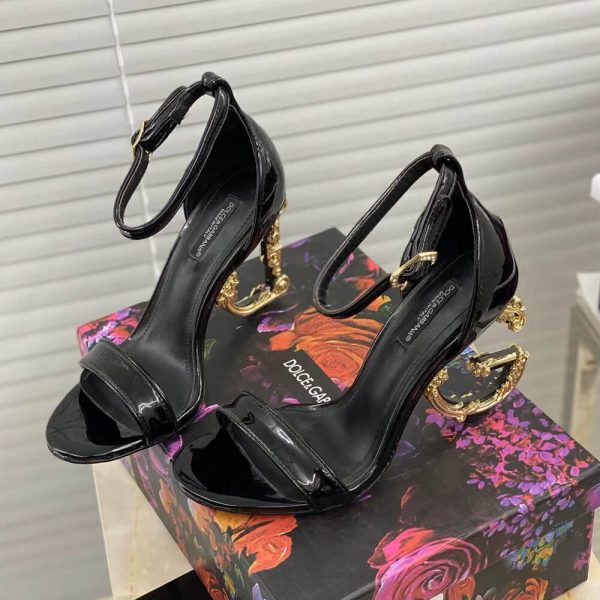 DOLCE & GBBANA Polished calfskin sandals with DG baroque heel