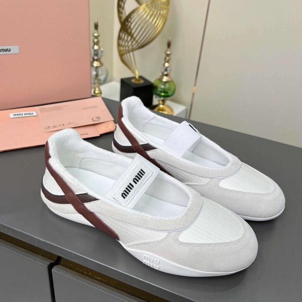 MIUMIU Gymnasium technical fabric and suede ballerinas