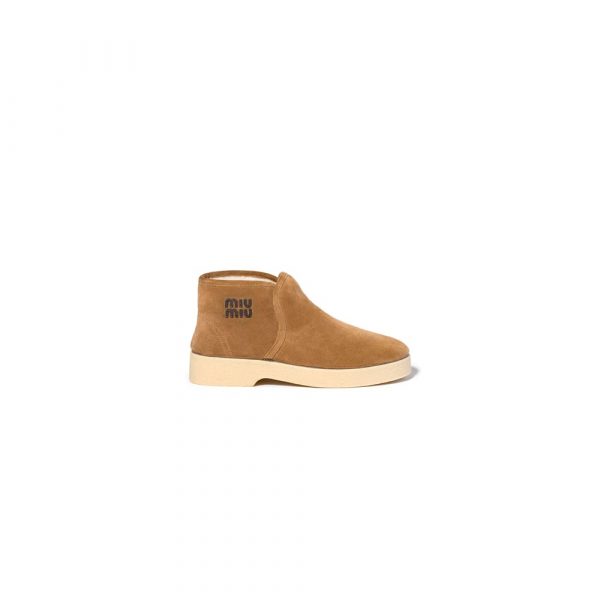 MIUMIU Suede and shearling slip-on booties