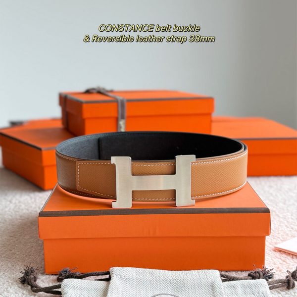 HERMES Cuir de ceinture r??versible personnalisable 38 mm