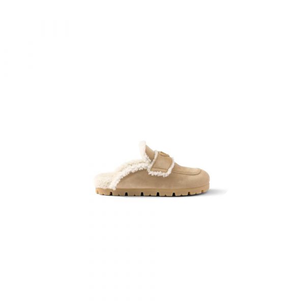 PRADA Suede and shearling slippers