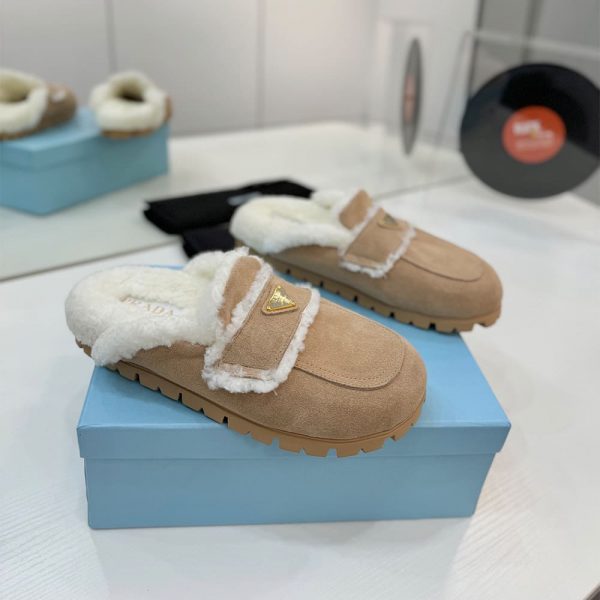 PRADA Suede and shearling slippers