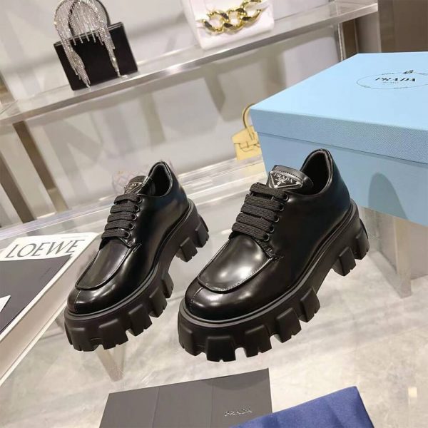 Prada Monolith brushed leather lace-up shoes