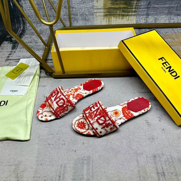 Fendi Sunshine Logo Brocade Flat Slides