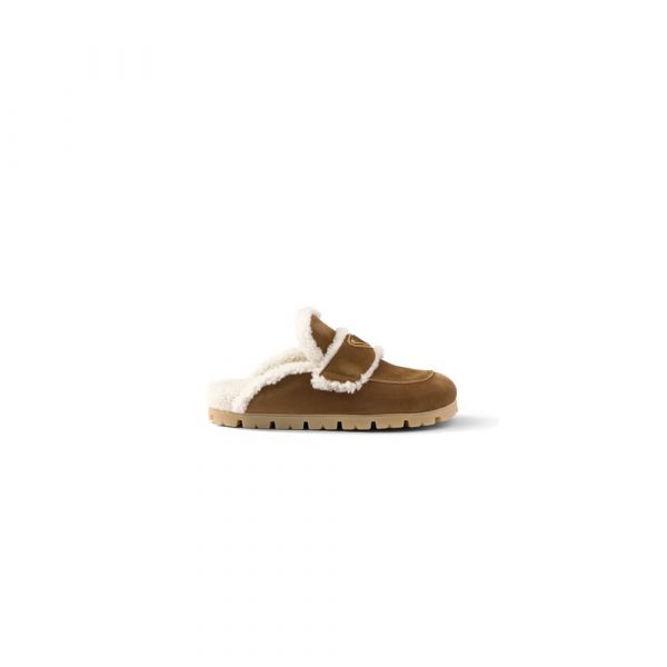 PRADA Suede and shearling slippers