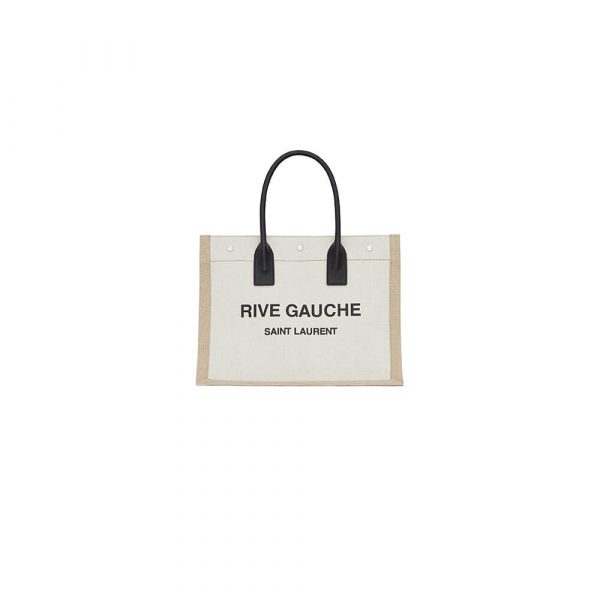 RIVE GAUCHE SMALL TOTE BAG IN LINEN AND LEATHER
