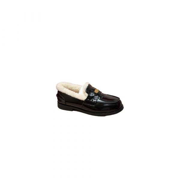 MIUMIU Bleached leather and shearling penny loafers