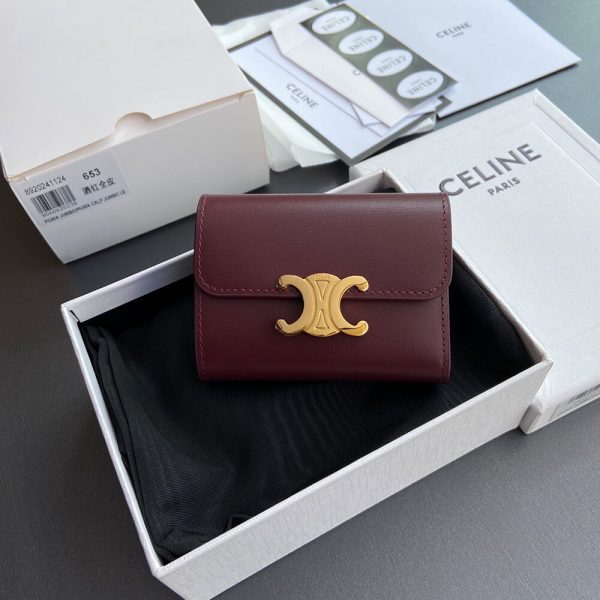 CELINE COMPACT WALLET WITH COIN TRIOMPHE IN SHINY CALFSKIN(HIGH-END GRADE)