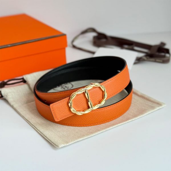 HERMES Twisted Link & Leather Reversible Belt Buckle 24 mm