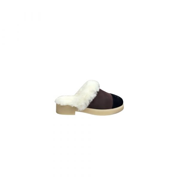 CHANEL Suede Shearling Mules