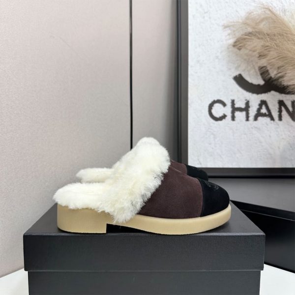 CHANEL Suede Shearling Mules