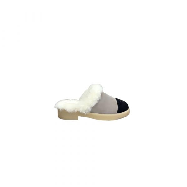 CHANEL Suede Shearling Mules