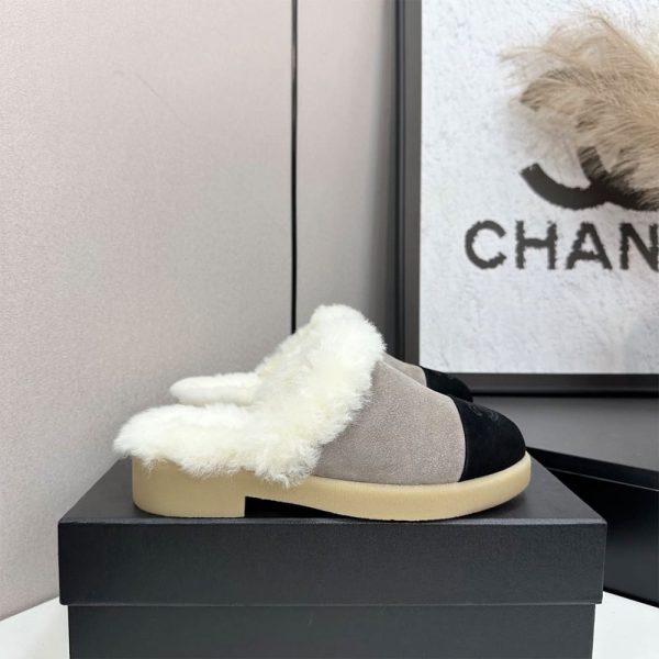 CHANEL Suede Shearling Mules