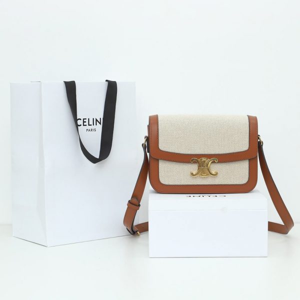 CELINE CLASSIQUE TRIOMPHE BAG IN TRIOMPHE CANVAS AND CALFSKIN(HIGH-END GRADE)