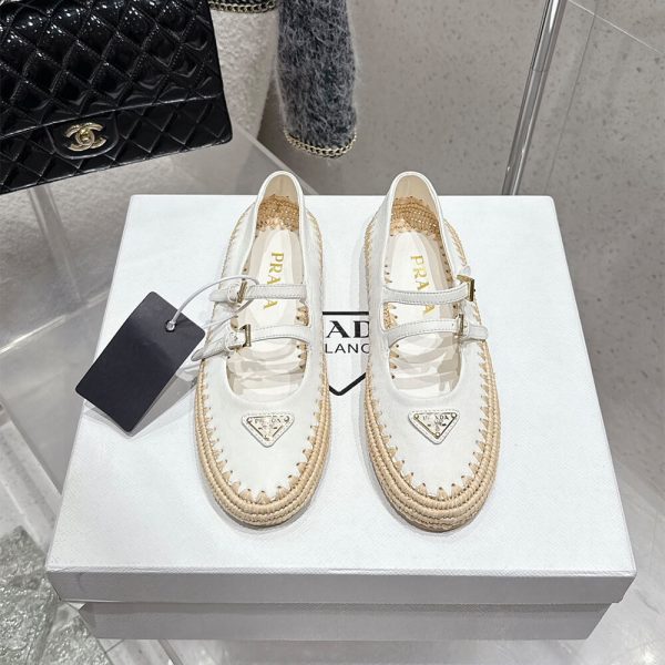 PRADA Nappa leather and raffia ballerinas