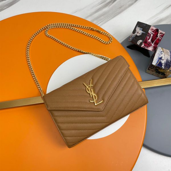 YSL classic cassandre chain wallet in grain de poudre leather