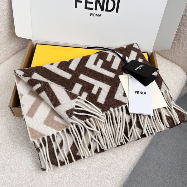 Fendi FF Dove Gray Wool and Cashmere Scarf