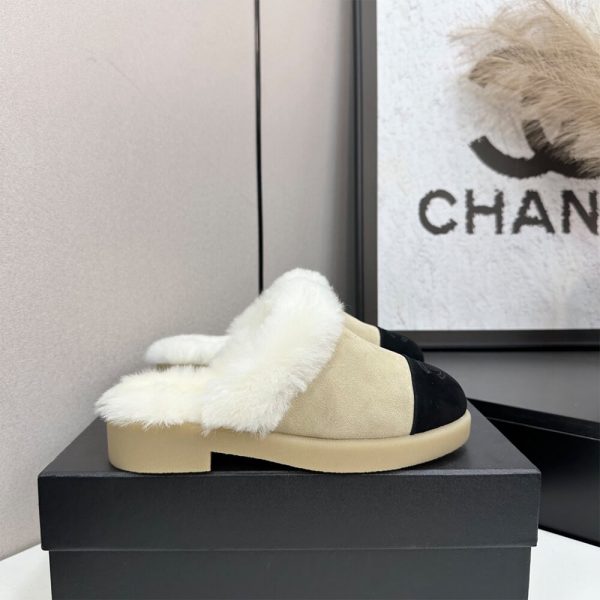 CHANEL Suede Shearling Mules