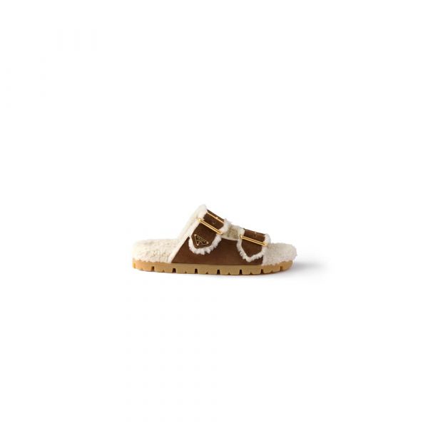 PRADA Suede and shearling slides